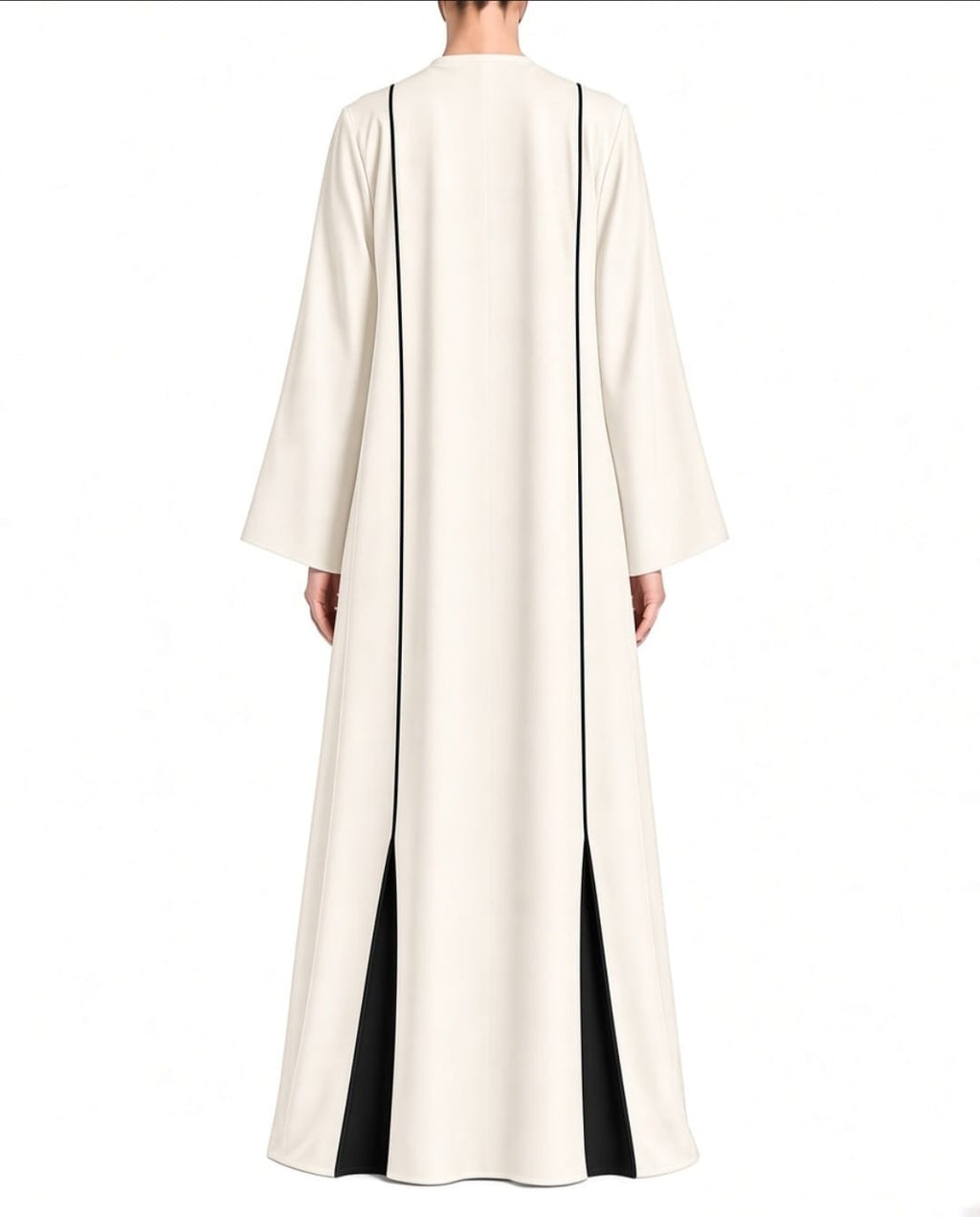 Nesma – Ivory & Black Indonesian Barbie Crepe Inward Pleat Abaya | MANHAS