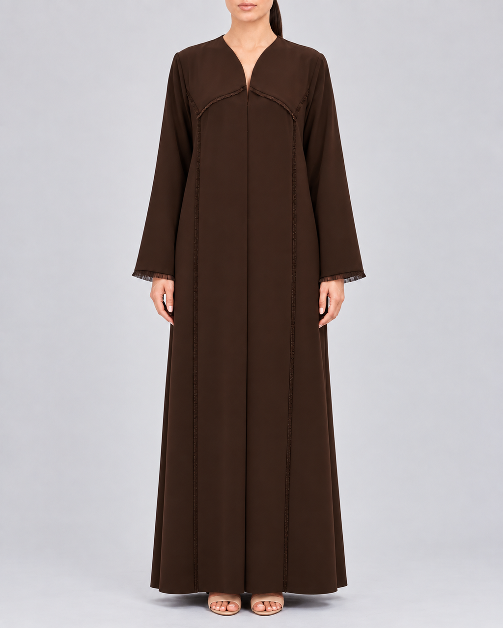 Raneem – Brown Korean Crepe Straight Cut Abaya | MANHAS