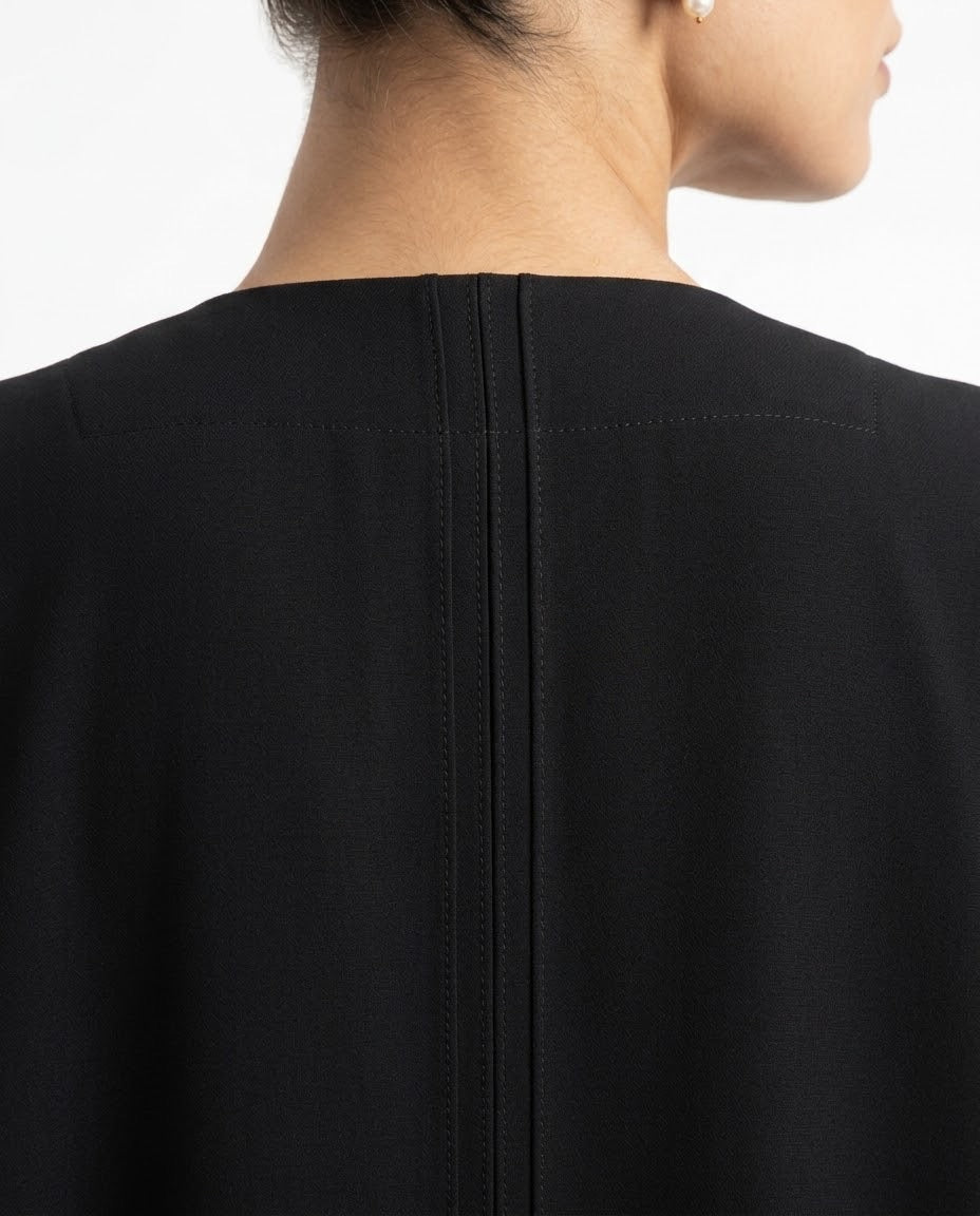 Hala – Jet Black Indonesian Soft Crepe Straight Cut Pintuck Abaya | MANHAS