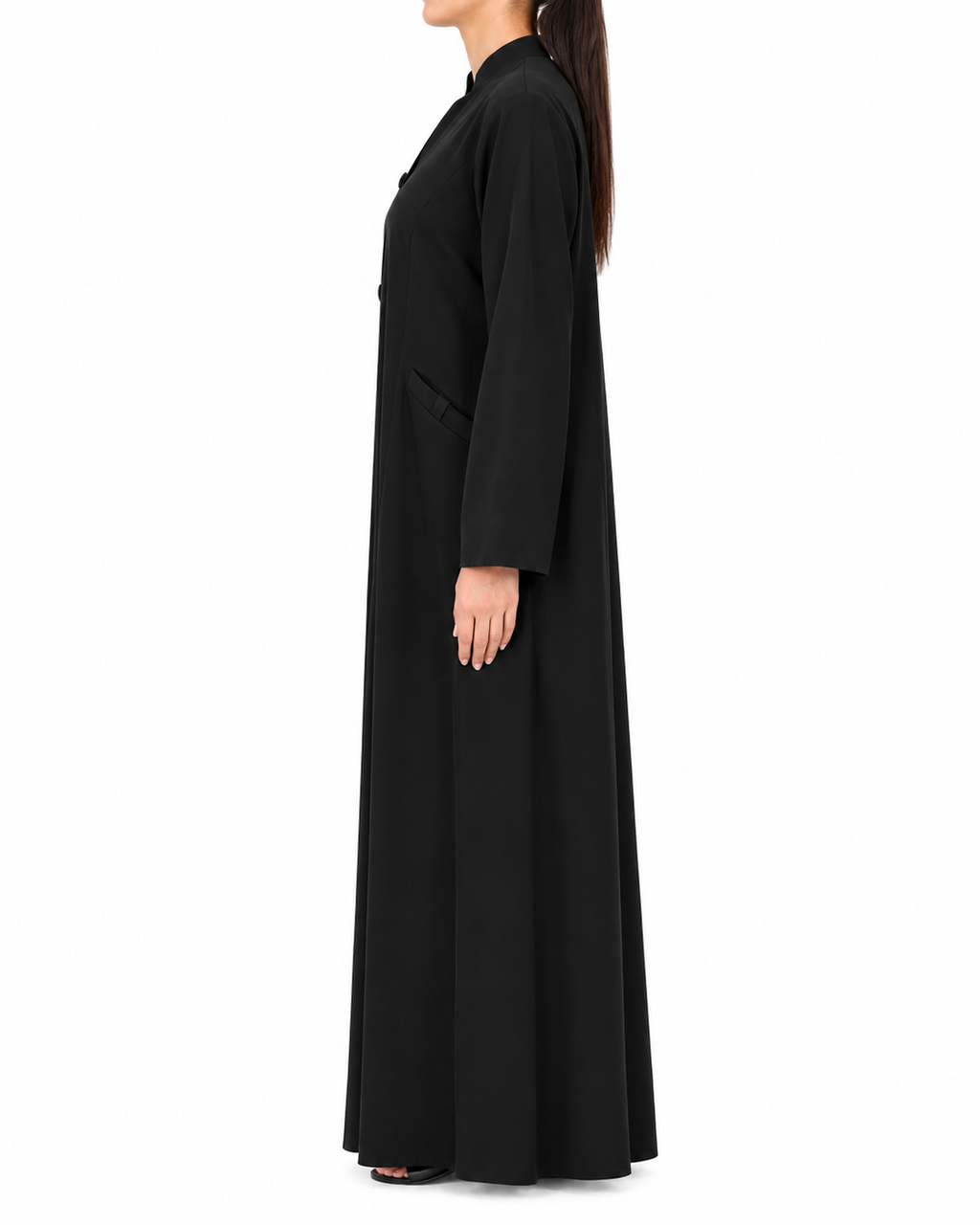 Haneen – Jet Black Indonesian Crepe Princess Cut Abaya | MANHAS