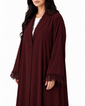 Jouri – Burgundy French Lace Collar Layan Crepe Abaya | MANHAS