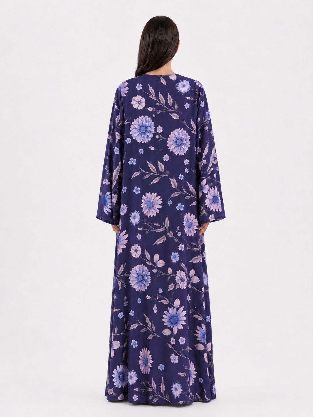 Sapphire – Navy Blue Floral Printed Straight Cut Abaya | MANHAS