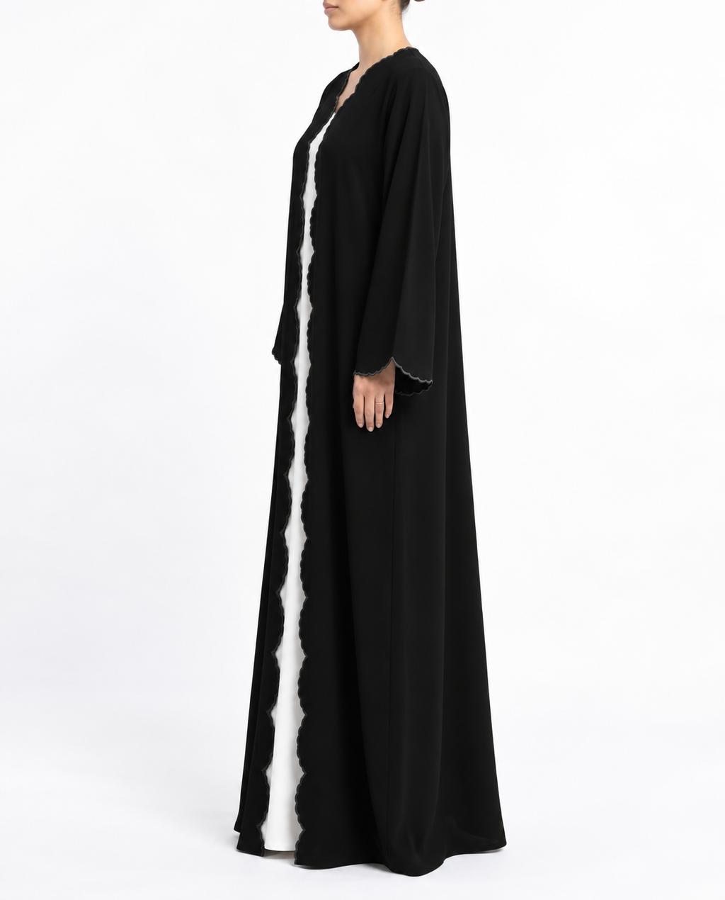 Danya – Korean Nada Scallop Embroidery Wide Sleeve Abaya | MANHAS