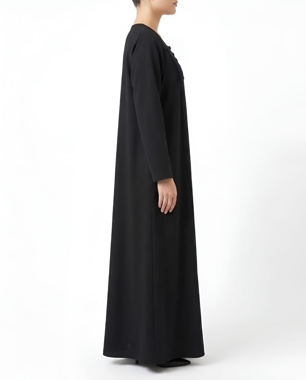 Hala – Jet Black Indonesian Soft Crepe Straight Cut Pintuck Abaya | MANHAS