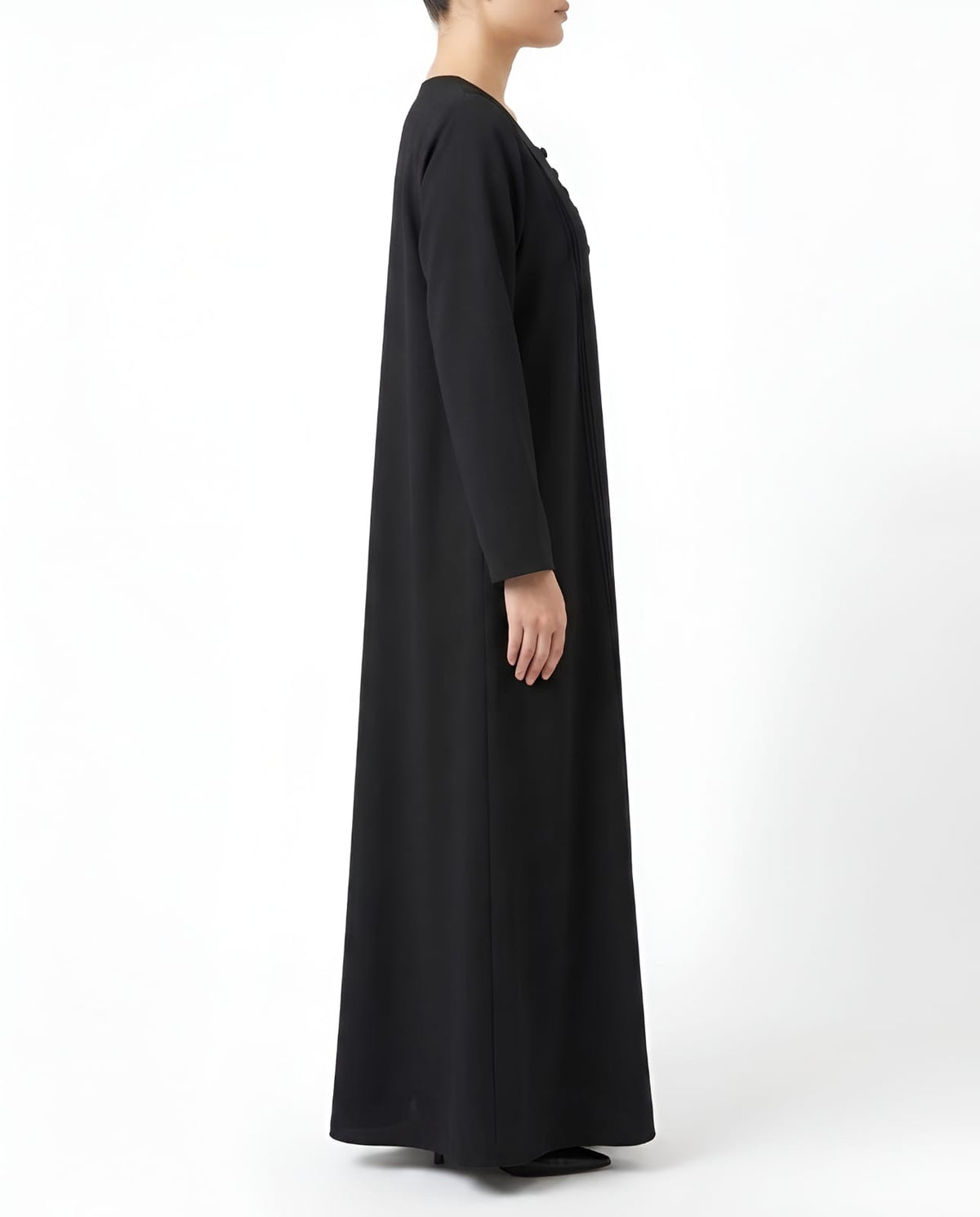 Hala – Jet Black Indonesian Soft Crepe Straight Cut Pintuck Abaya | MANHAS