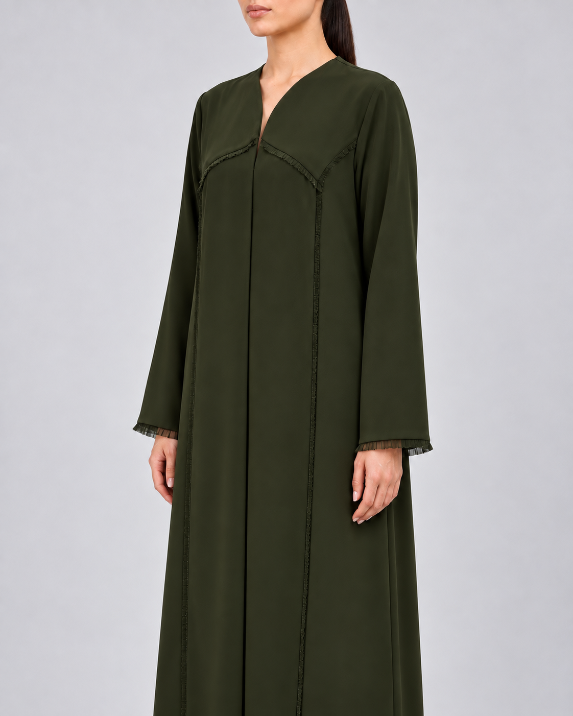 Raneem – Green Korean Crepe Straight Cut Abaya | MANHAS