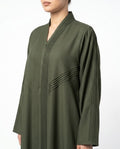 Areej – Olive Green Linen Crepe Straight Cut Abaya | MANHAS