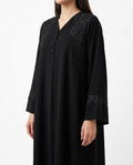 Mayar – Jet Black Korean Nada Lace Front & Cuff Straight Abaya | MANHAS