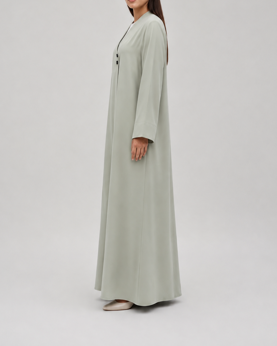 Hoor – Mint Green High-Grade Crepe V-Neck Overlap Abaya | MANHAS