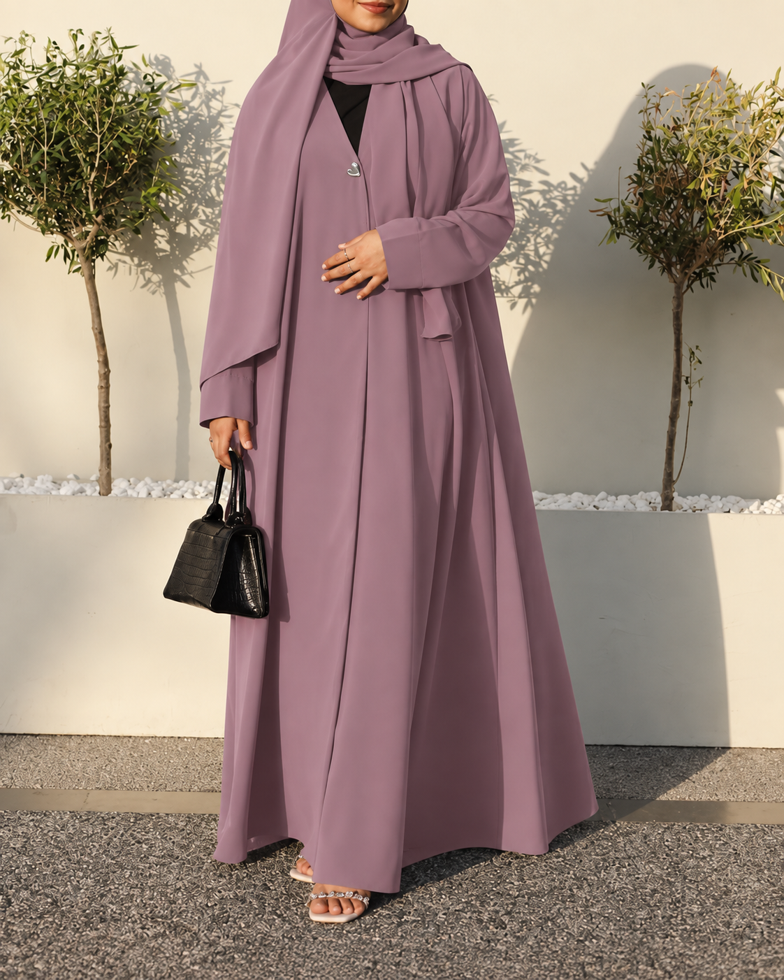 Kayan –  Pink Premium Crepe Overlap Wrap Abaya | MANHAS