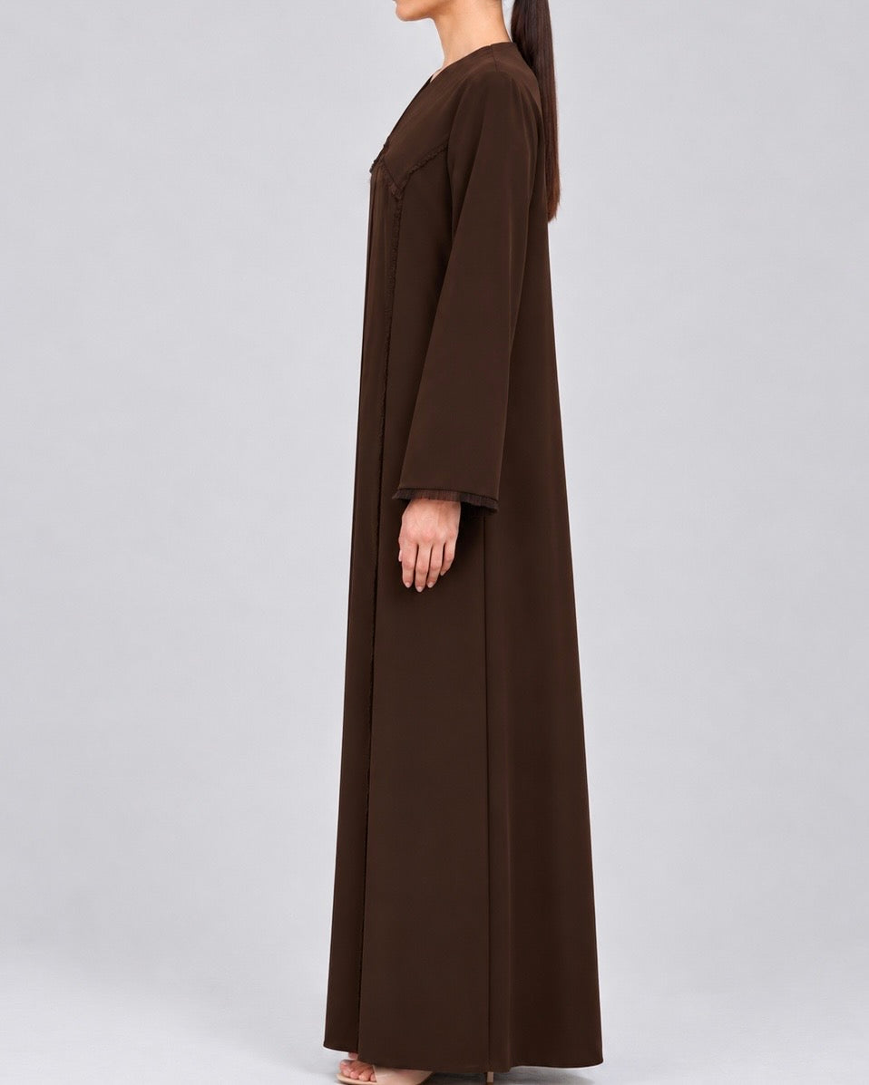 Raneem – Brown Korean Crepe Straight Cut Abaya | MANHAS