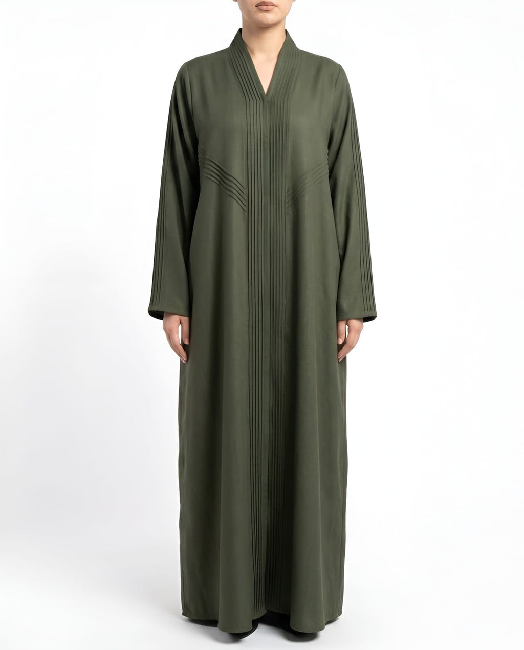 Areej – Olive Green Linen Crepe Straight Cut Abaya | MANHAS