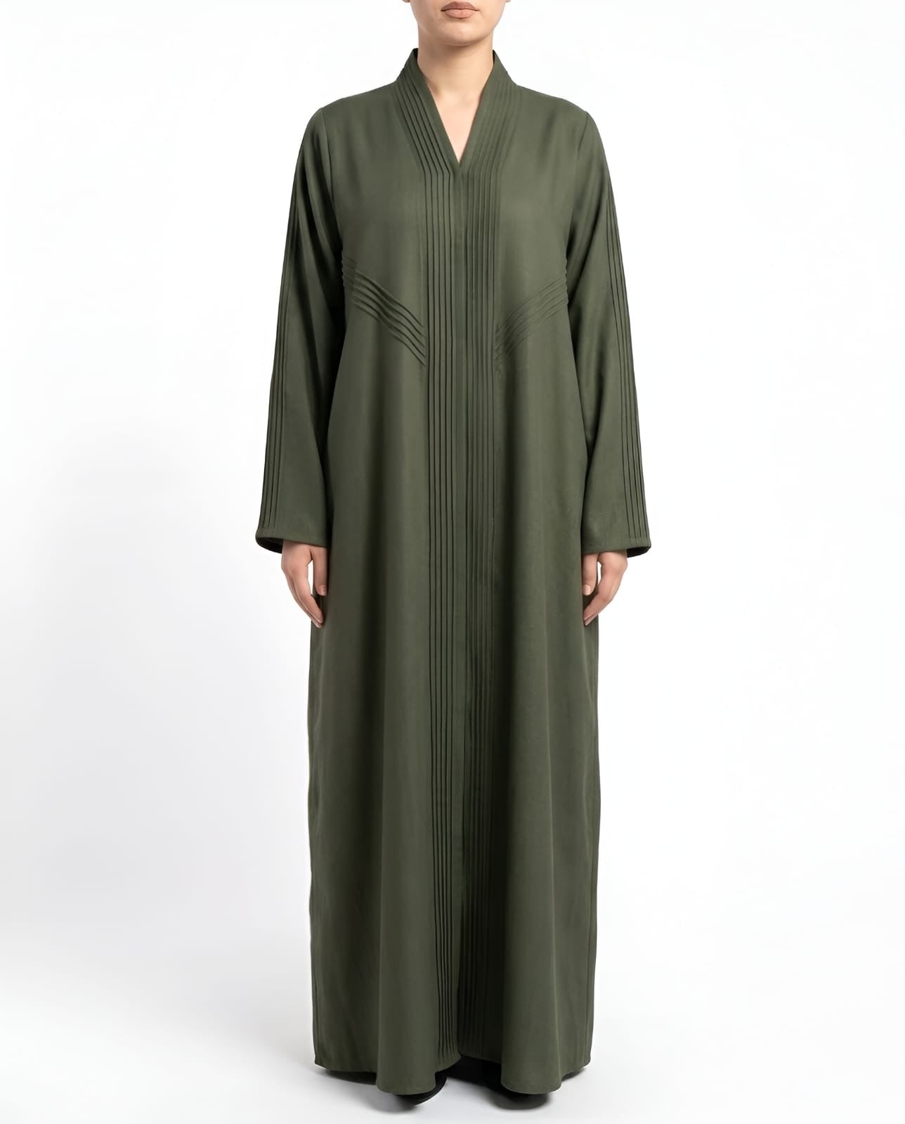 Areej – Olive Green Linen Crepe Straight Cut Abaya | MANHAS