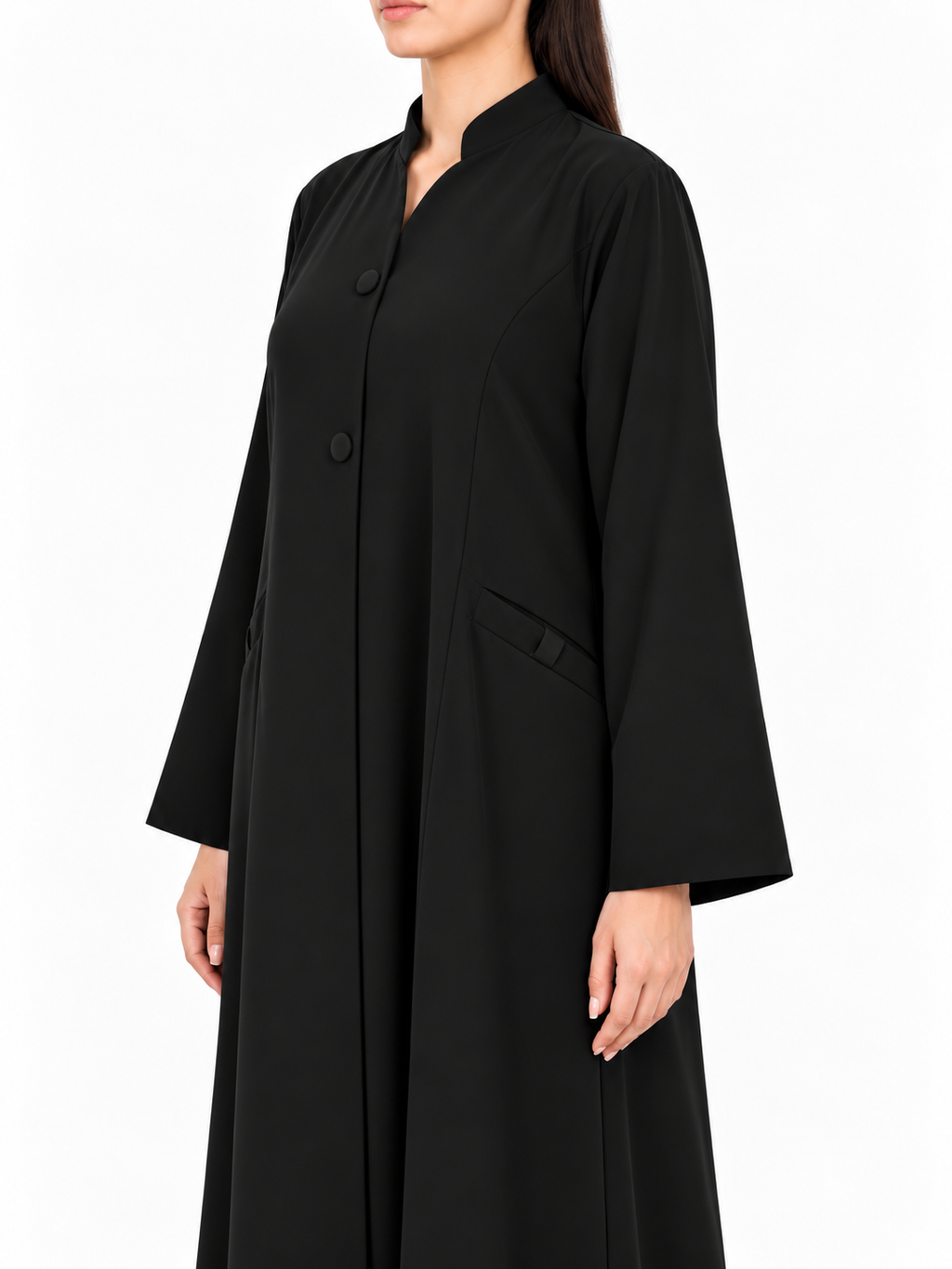 Haneen – Jet Black Indonesian Crepe Princess Cut Abaya | MANHAS