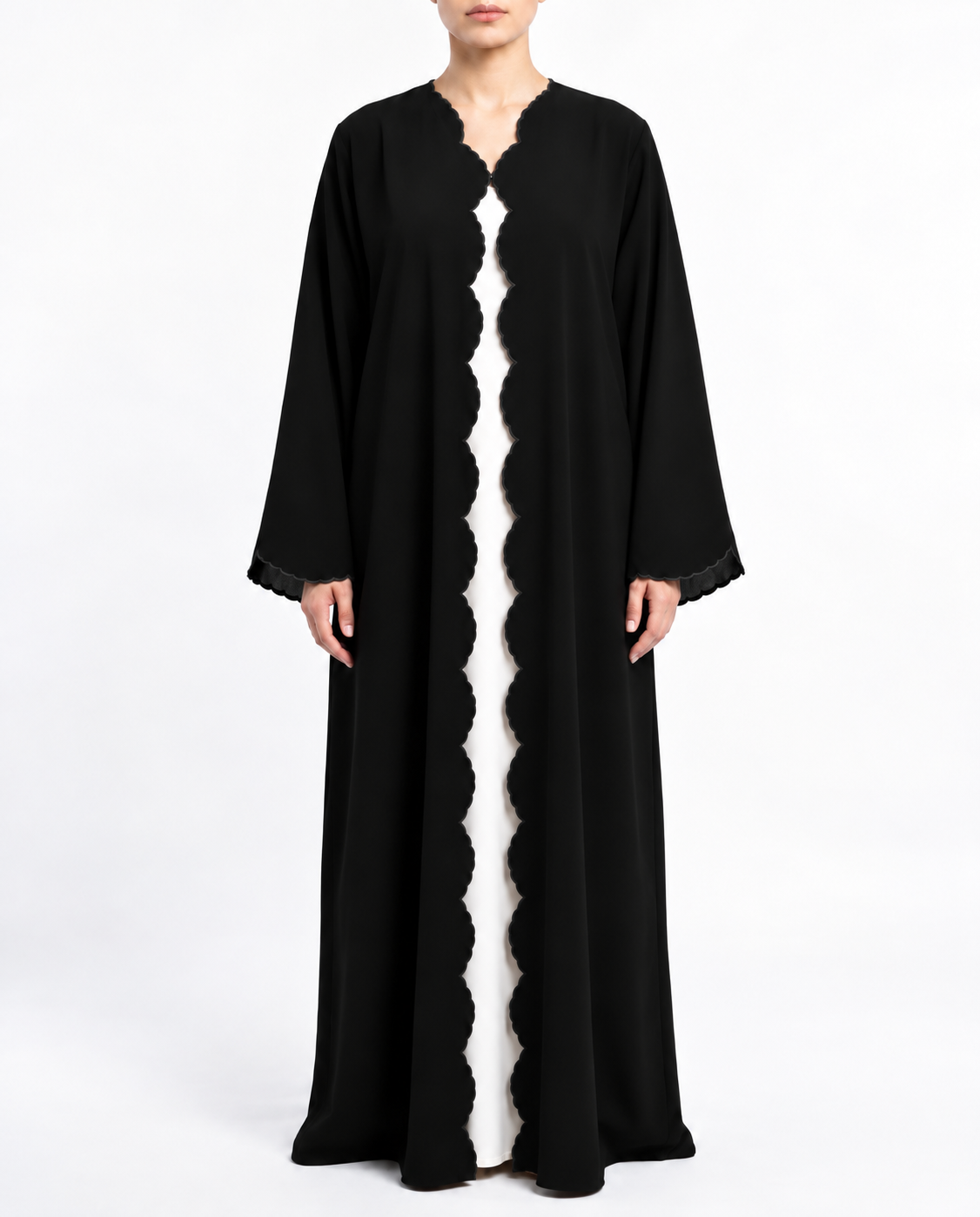 Danya – Korean Nada Scallop Embroidery Wide Sleeve Abaya | MANHAS