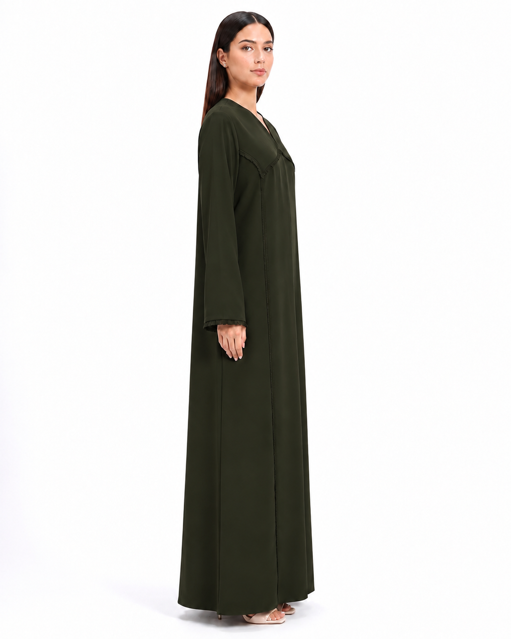 Raneem – Green Korean Crepe Straight Cut Abaya | MANHAS