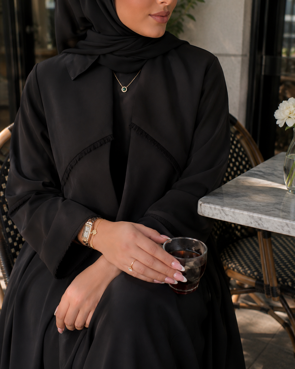Raneem – Black Korean Crepe Straight Cut Abaya | MANHAS
