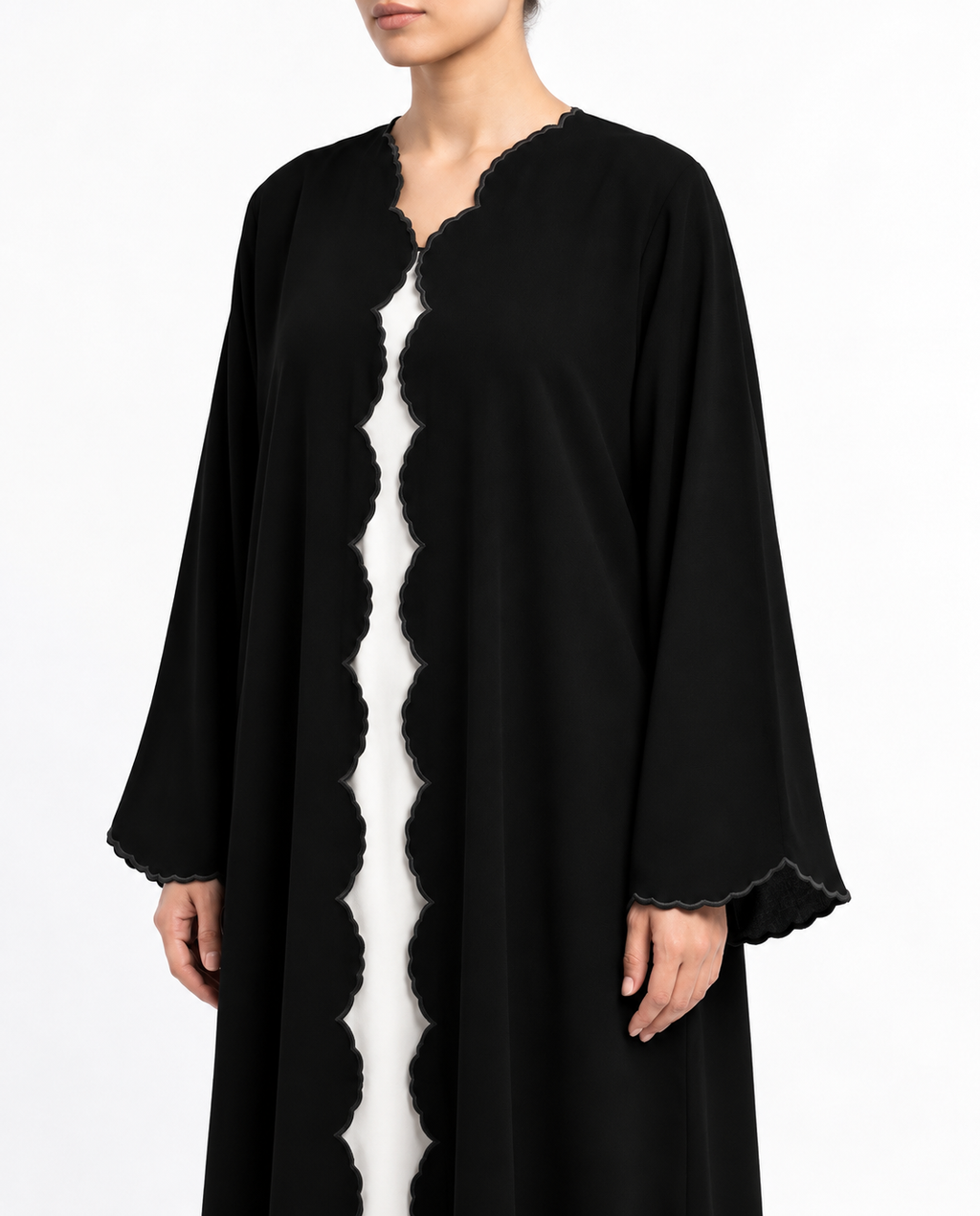 Danya – Korean Nada Scallop Embroidery Wide Sleeve Abaya | MANHAS
