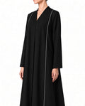 Nesma – Black & White Indonesian Barbie Crepe Inward Pleat Abaya | MANHAS