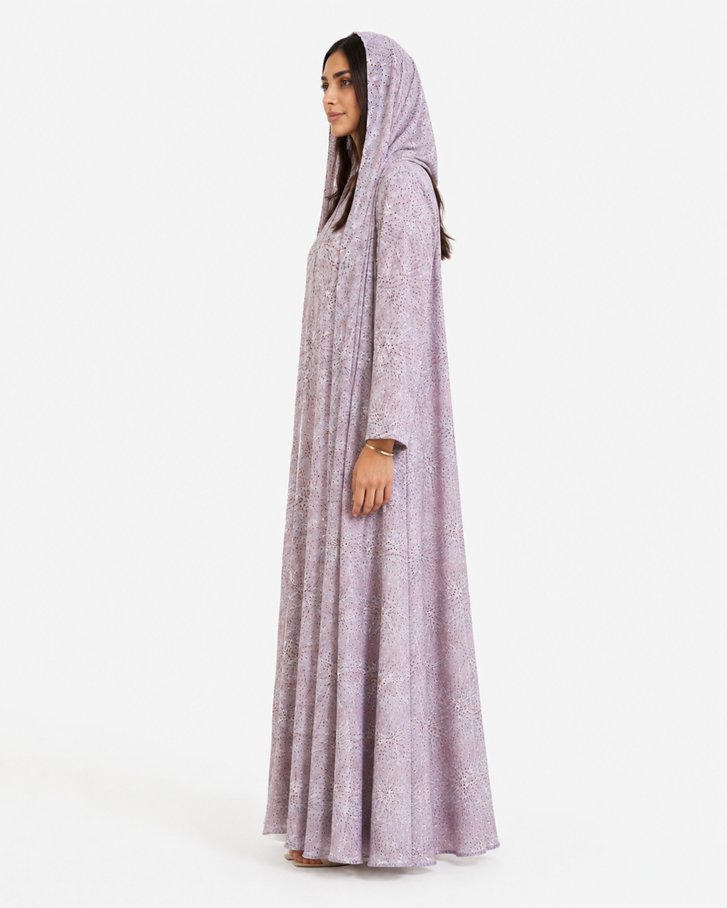 Aria – Baby Pink Printed Chiffon Straight Cut Abaya | MANHAS