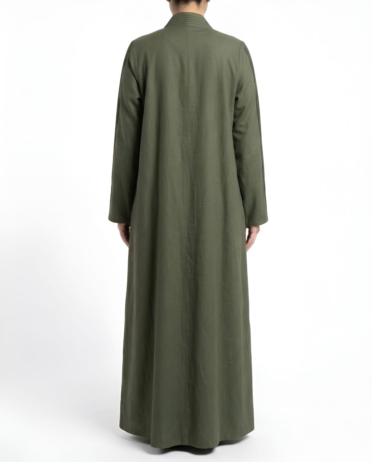 Areej – Olive Green Linen Crepe Straight Cut Abaya | MANHAS