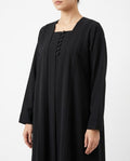 Hala – Jet Black Indonesian Soft Crepe Straight Cut Pintuck Abaya | MANHAS