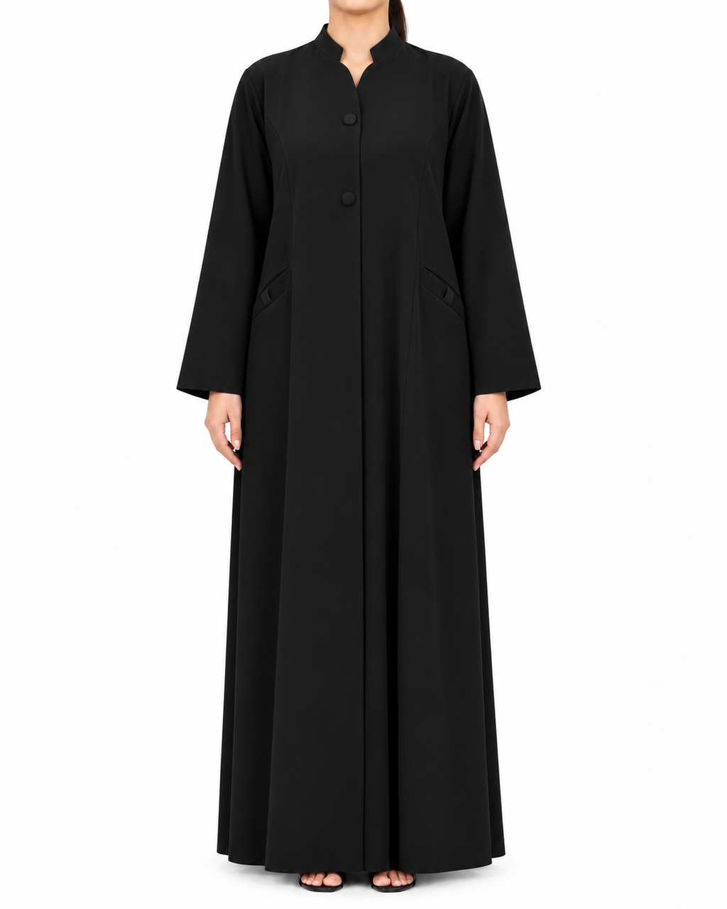 Haneen – Jet Black Indonesian Crepe Princess Cut Abaya | MANHAS