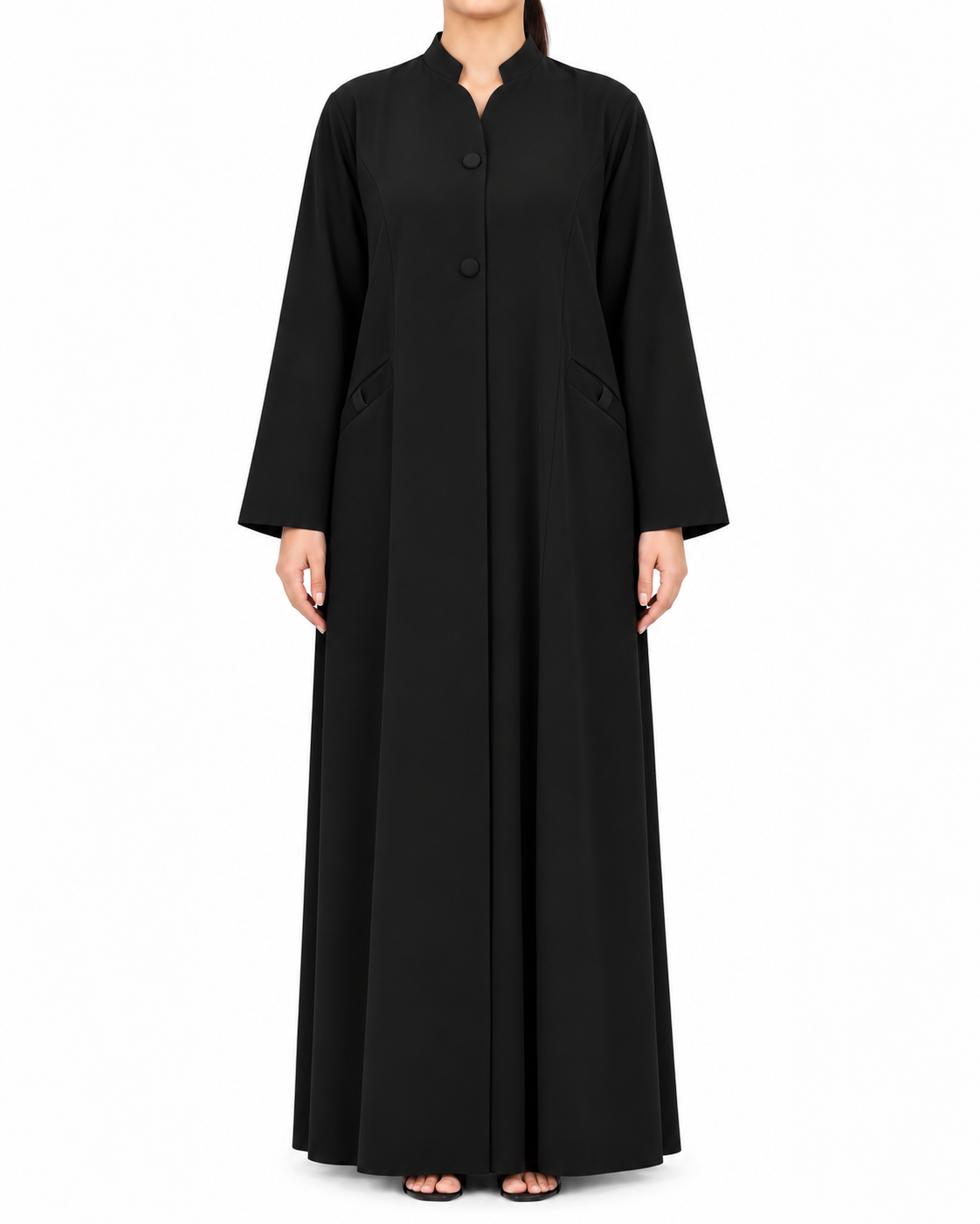 Haneen – Jet Black Indonesian Crepe Princess Cut Abaya | MANHAS