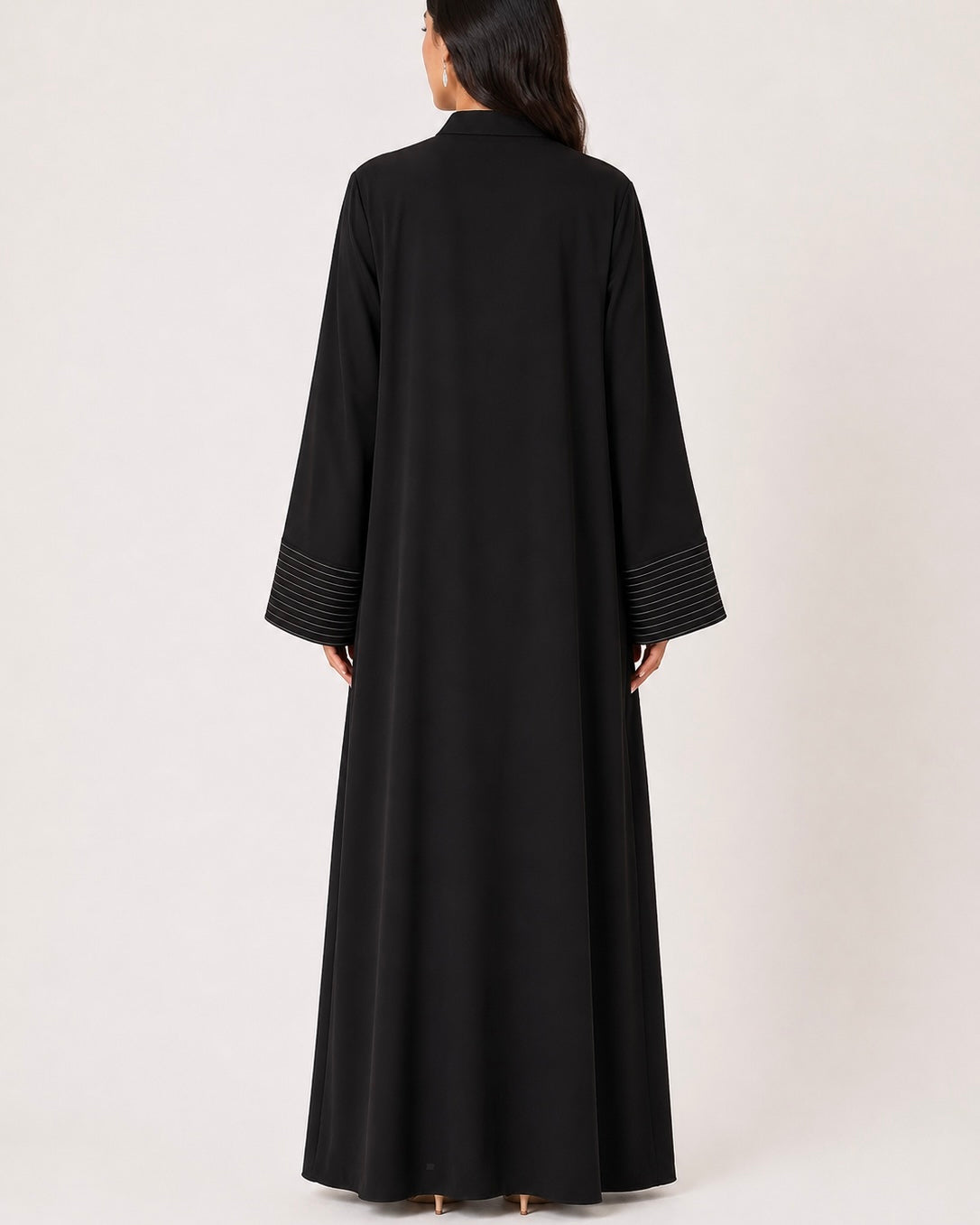 Rital – Black & Pinstripe V-Panel Foam Abaya | MANHAS