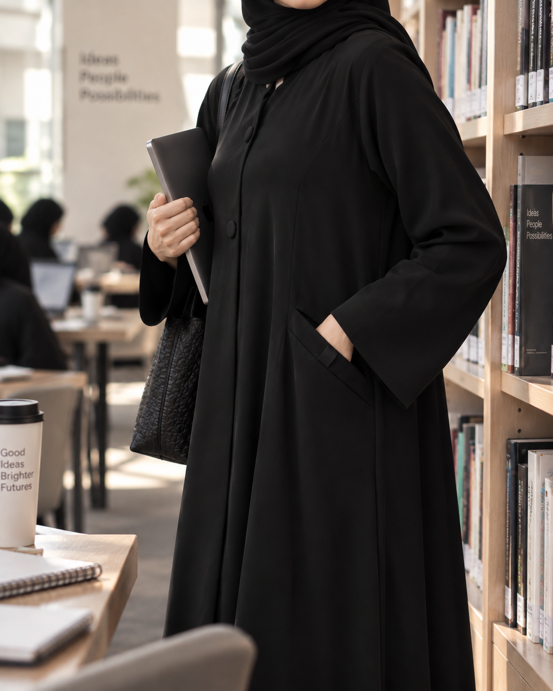Haneen – Jet Black Indonesian Crepe Princess Cut Abaya | MANHAS