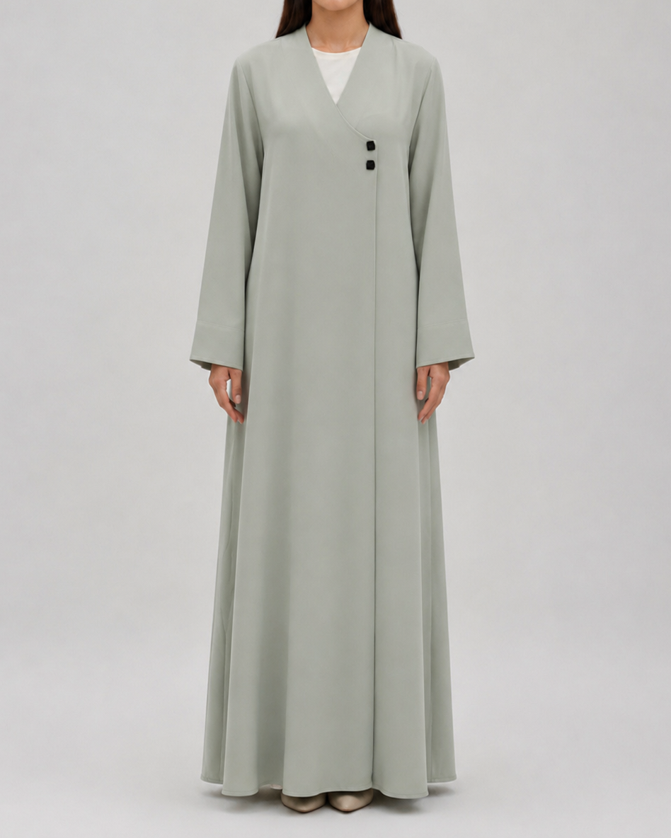 Hoor – Mint Green High-Grade Crepe V-Neck Overlap Abaya | MANHAS