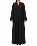 Hessa – Black Foa Crepe Tailored Lapel Striped Abaya | MANHAS