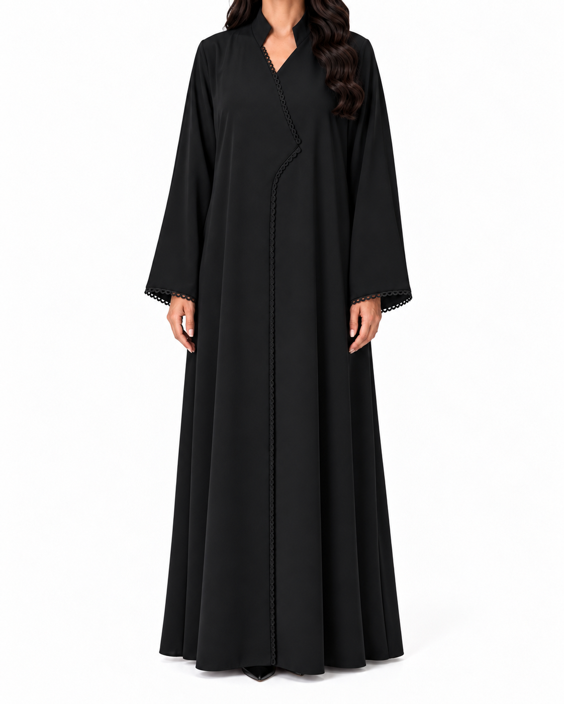 Nuzha – Black Korean Nada Straight Cut Abaya | MANHAS