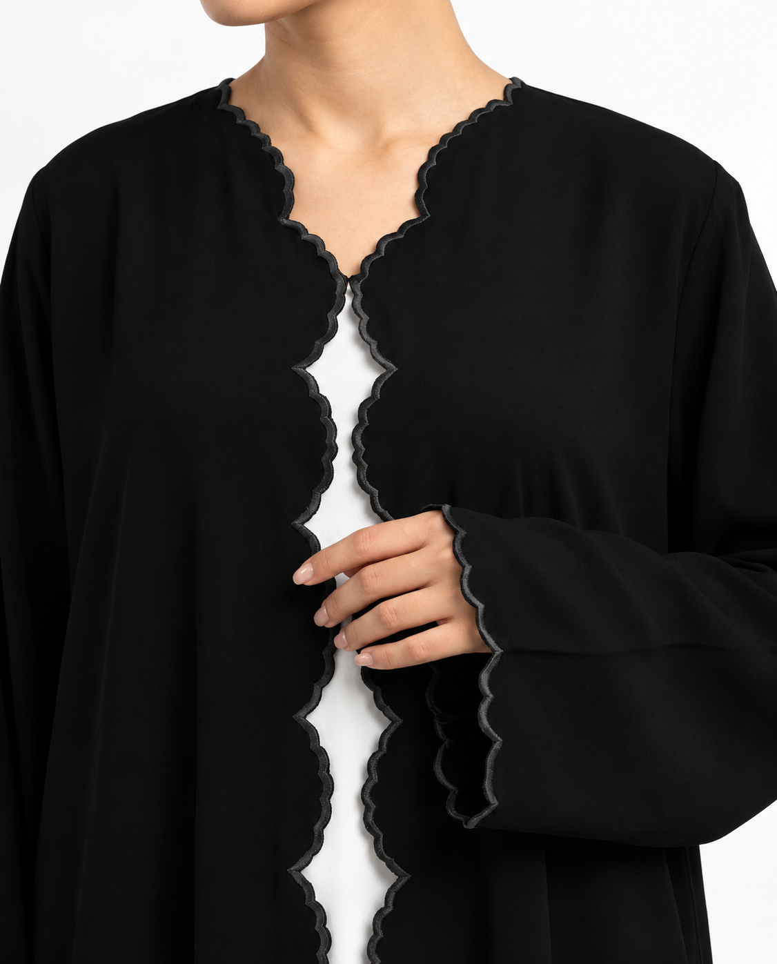 Danya – Korean Nada Scallop Embroidery Wide Sleeve Abaya | MANHAS