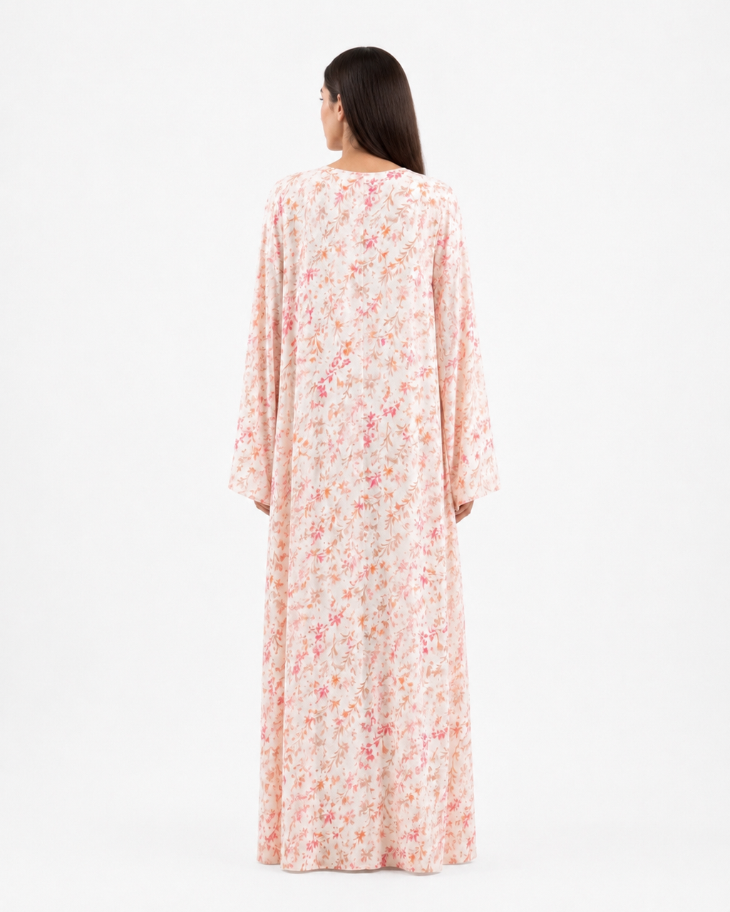 Zahra – Cream Floral Printed Chiffon Straight Cut Abaya | MANHAS