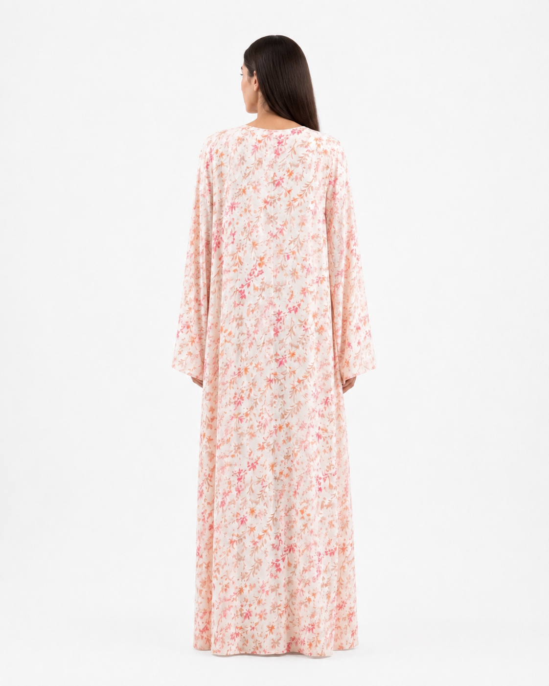 Zahra – Cream Floral Printed Chiffon Straight Cut Abaya | MANHAS