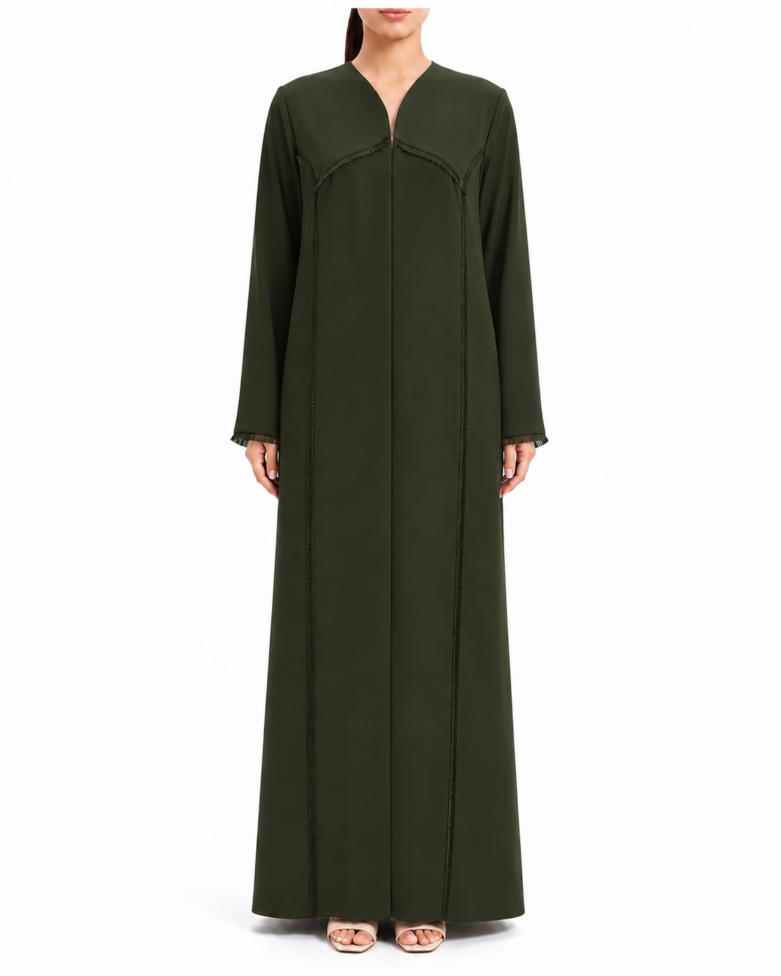 Raneem – Green Korean Crepe Straight Cut Abaya | MANHAS