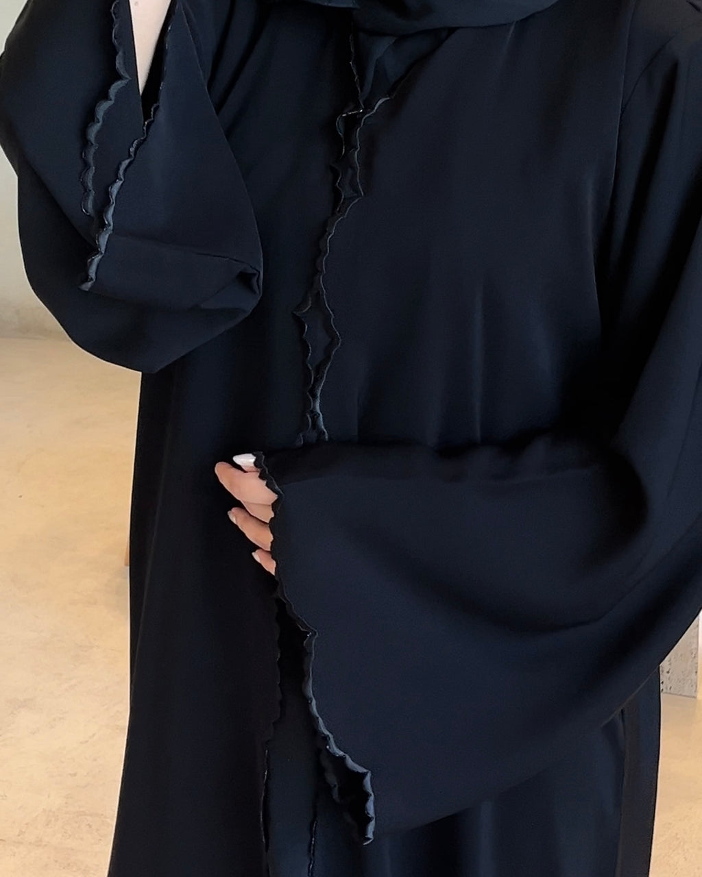Danya – Korean Nada Scallop Embroidery Wide Sleeve Abaya | MANHAS