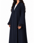 Jouri – Navy Blue French Lace  Collar Layan Crepe Abaya | MANHAS
