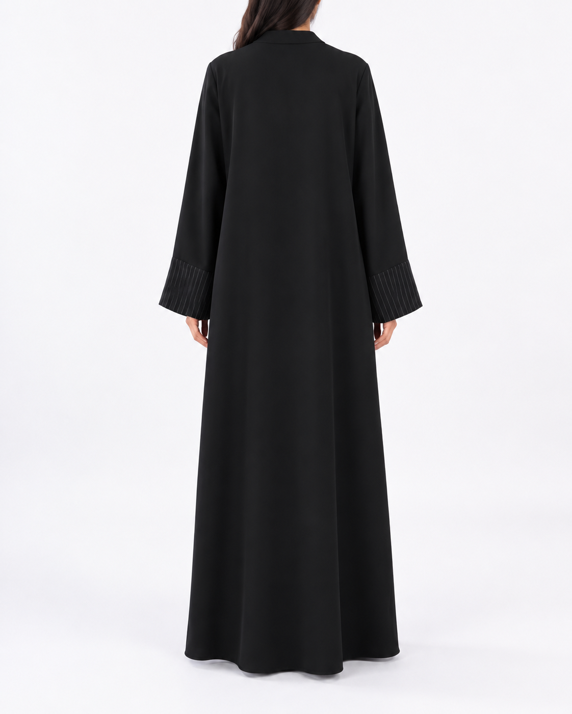 Ilma – Black Foa Crepe Striped Panel Abaya | MANHAS
