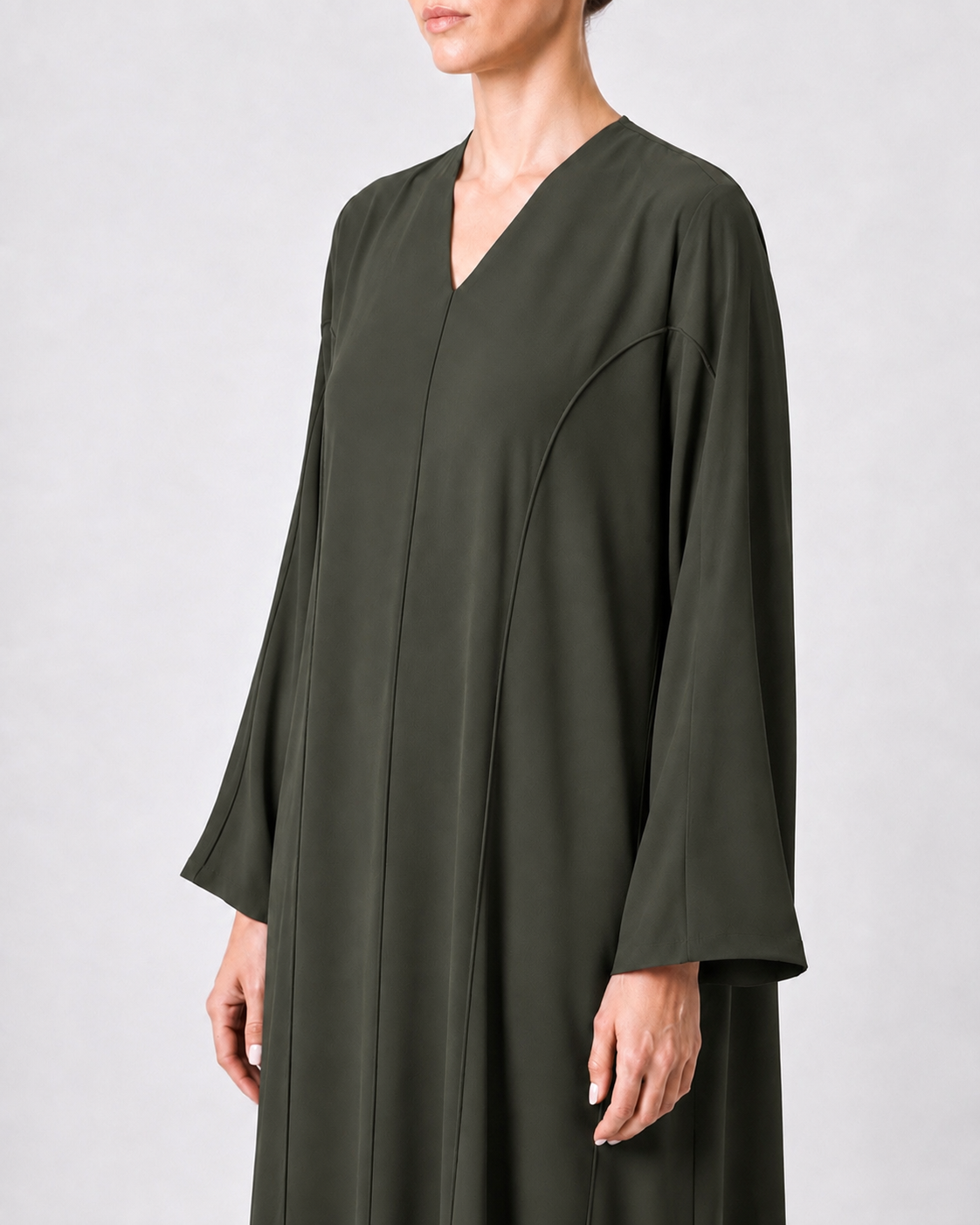 Tia – Korean Crepe Piping Straight Cut Abaya | MANHAS