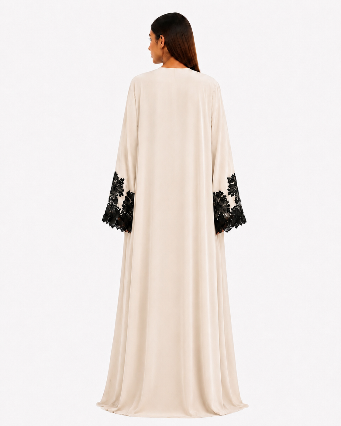 Rhea – Pastel Korean Nada Black Lace Cutout Straight Cut Abaya | MANHAS