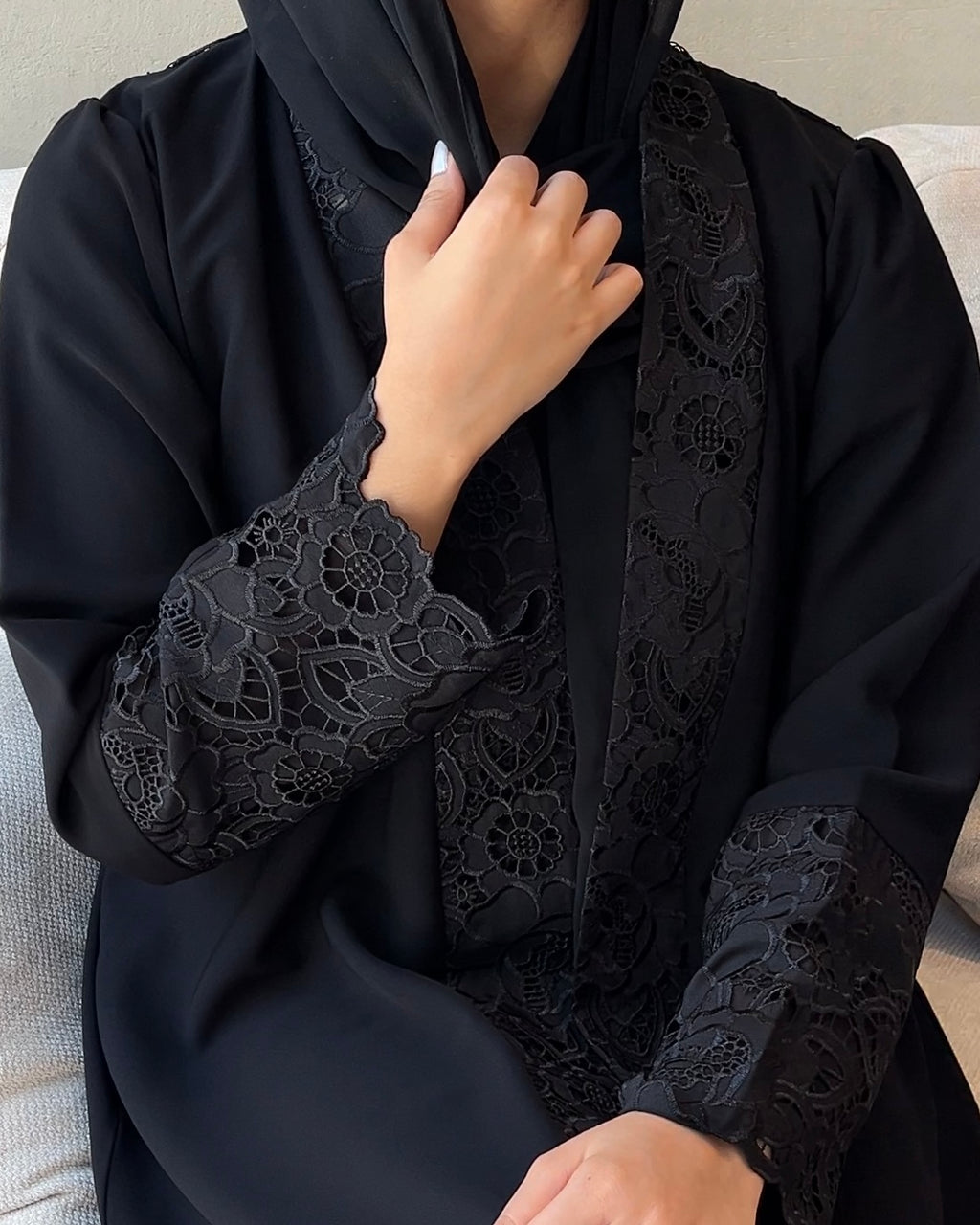 Elaf – Premium Korean Crepe Dantel Lace Panel Abaya | MANHAS