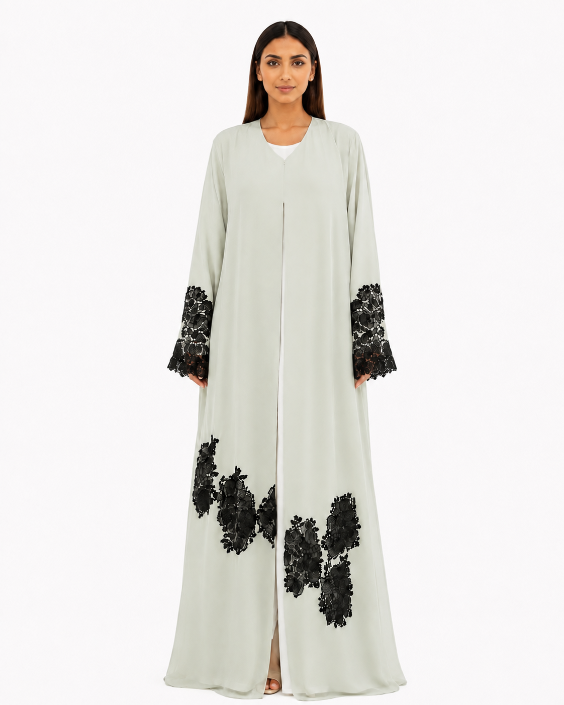 Rhea – Pastel Korean Nada Black Lace Cutout Abaya | MANHAS