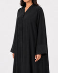Ilma – Black Foa Crepe Striped Panel Abaya | MANHAS