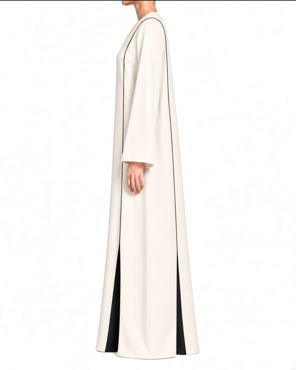 Nesma – Ivory & Black Indonesian Barbie Crepe Inward Pleat Abaya | MANHAS