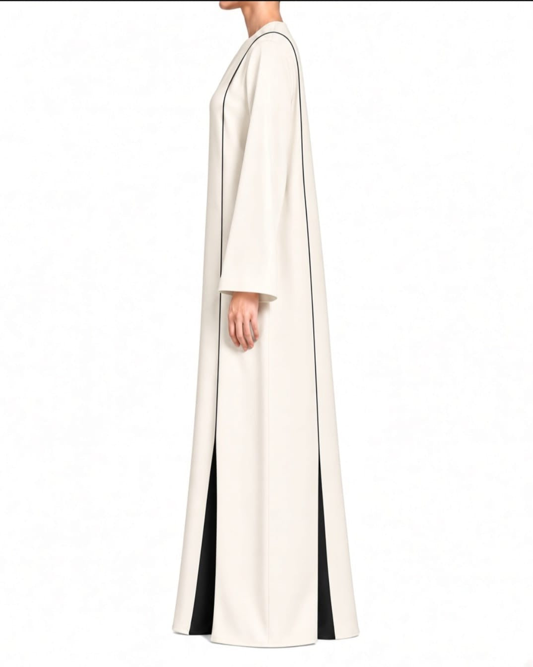 Nesma – Ivory & Black Indonesian Barbie Crepe Inward Pleat Abaya | MANHAS