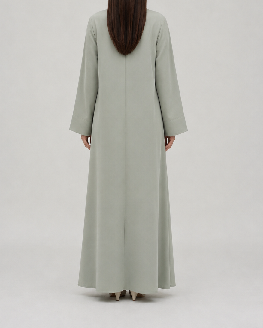 Hoor – Mint Green High-Grade Crepe V-Neck Overlap Abaya | MANHAS