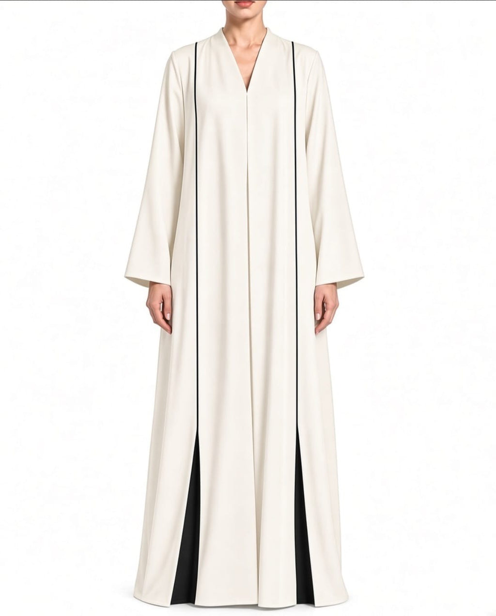 Nesma – Ivory & Black Indonesian Barbie Crepe Inward Pleat Abaya | MANHAS