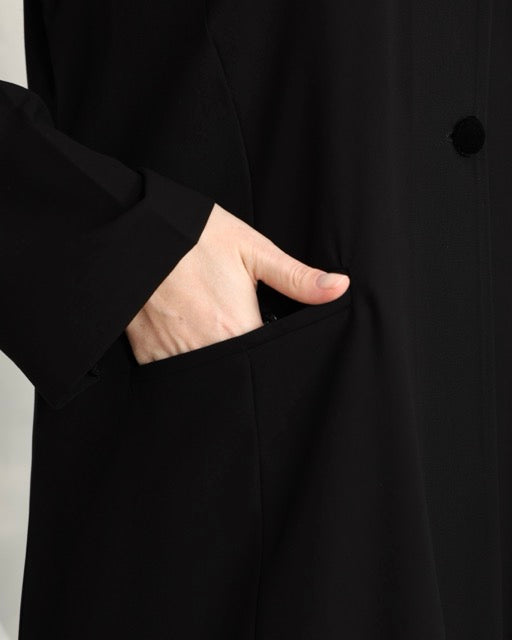 Noir – Jet Black Indonesian Crepe Pocket Collar Abaya | MANHAS